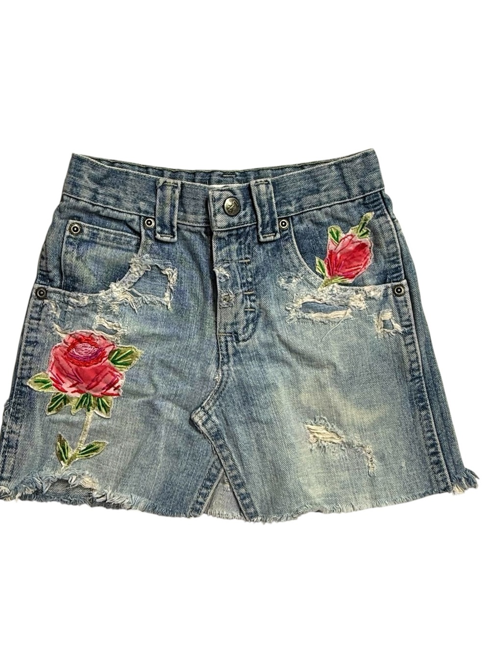 Lindsey Berns Upcycled Lee Denim Skirt Girls 6 Rose Cottagecore